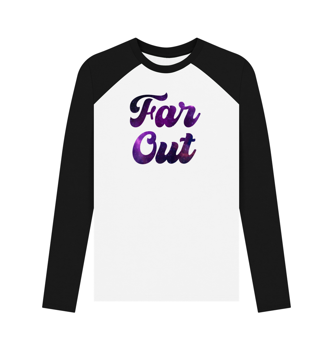 Black-White Far Out Galaxy T-Shirt: A Cosmically Cool Retro Baseball Tee For Men