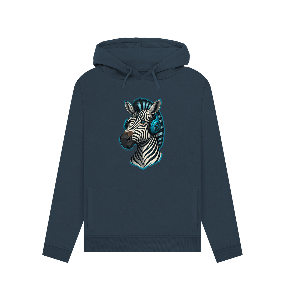 Navy Blue Cool Zebra Organic Cotton Pullover Hoody for Women