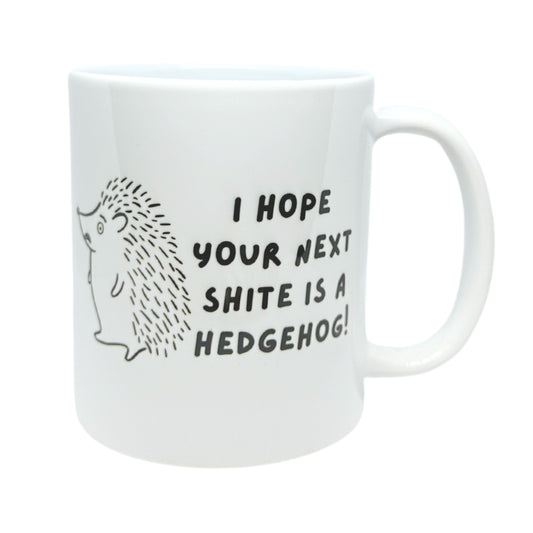 White 11 oz Ceramic Mug with Funny Hedgehog Print