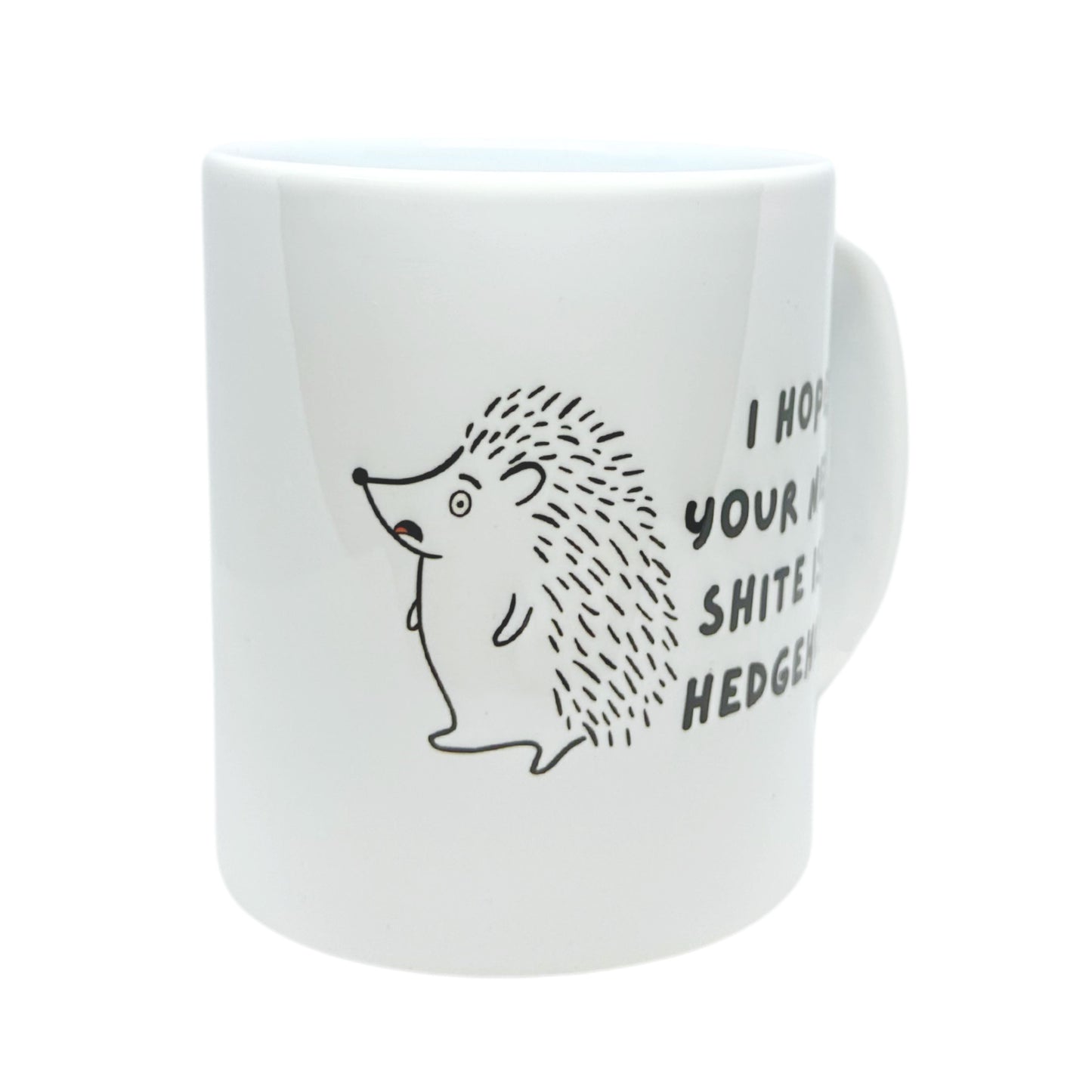 White 11 oz Ceramic Mug with Funny Hedgehog Print