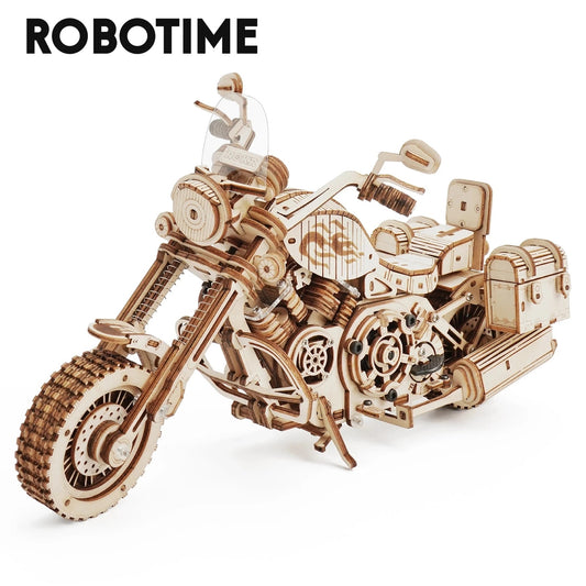 Robotime Rokr Cruiser Motorcycle Wooden Model with Wind Up Motor and Working Gears. 420 Piece 3D Puzzle