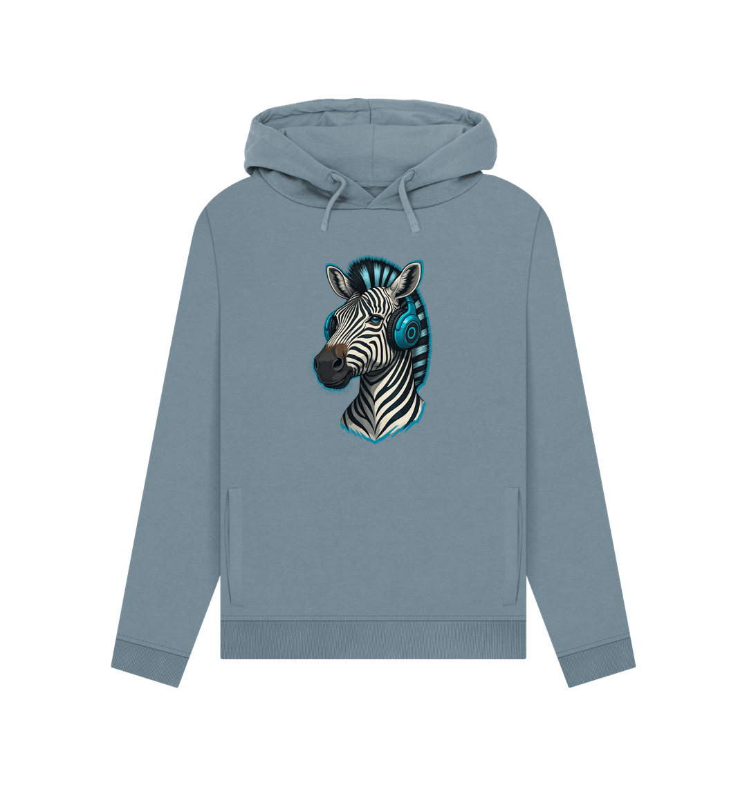 Stone Blue Cool Zebra Organic Cotton Pullover Hoody for Women