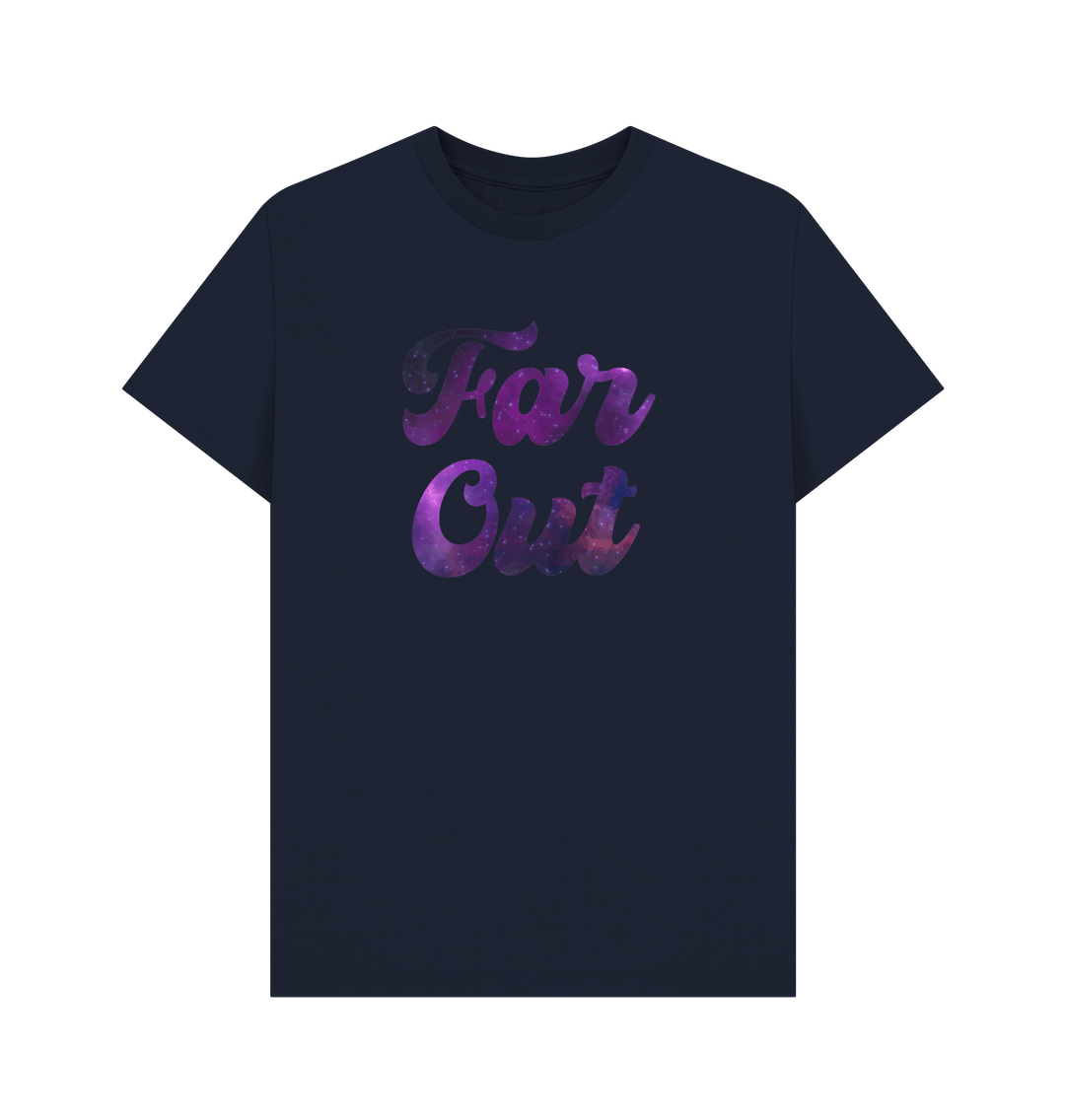 Navy Blue Far Out Galaxy T-Shirt: A Cosmically Cool Retro Tee For Men