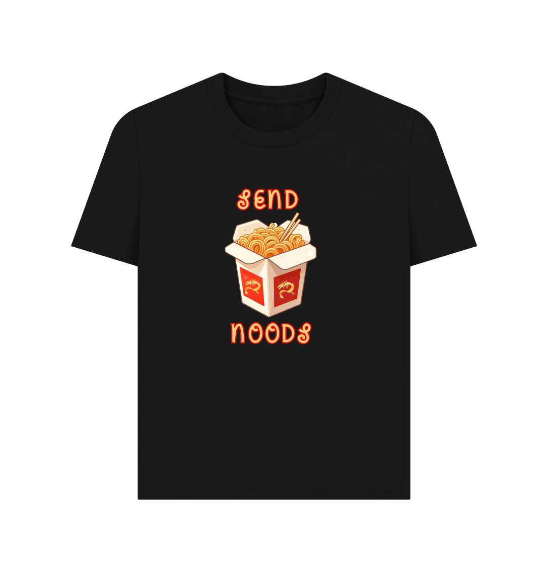 Black Noodle Around in Style in this 'Send Noods' Organic Cotton T-Shirt for Women: A Playful Pun