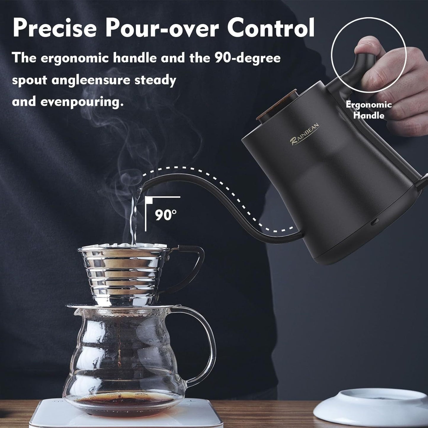 Precision Pouring, Perfect Brew: Gooseneck Electric Kettle. Stainless Steel Inner with Leak Proof Design, Rapid Heating, and Auto Shutoff