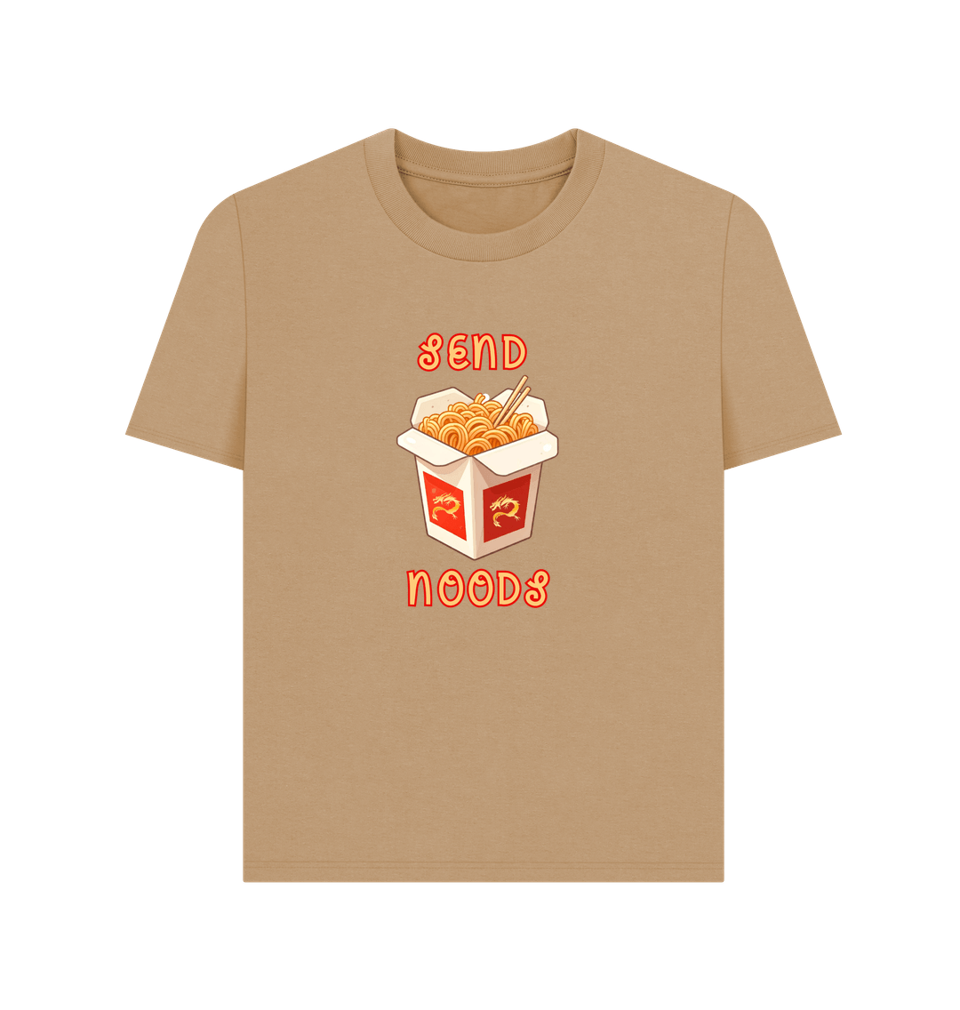 Sand Noodle Around in Style in this 'Send Noods' Organic Cotton T-Shirt for Women: A Playful Pun