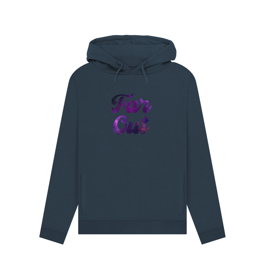 Navy Blue Far Out Galaxy T-Shirt: A Cosmically Cool Retro Hoodie For Women