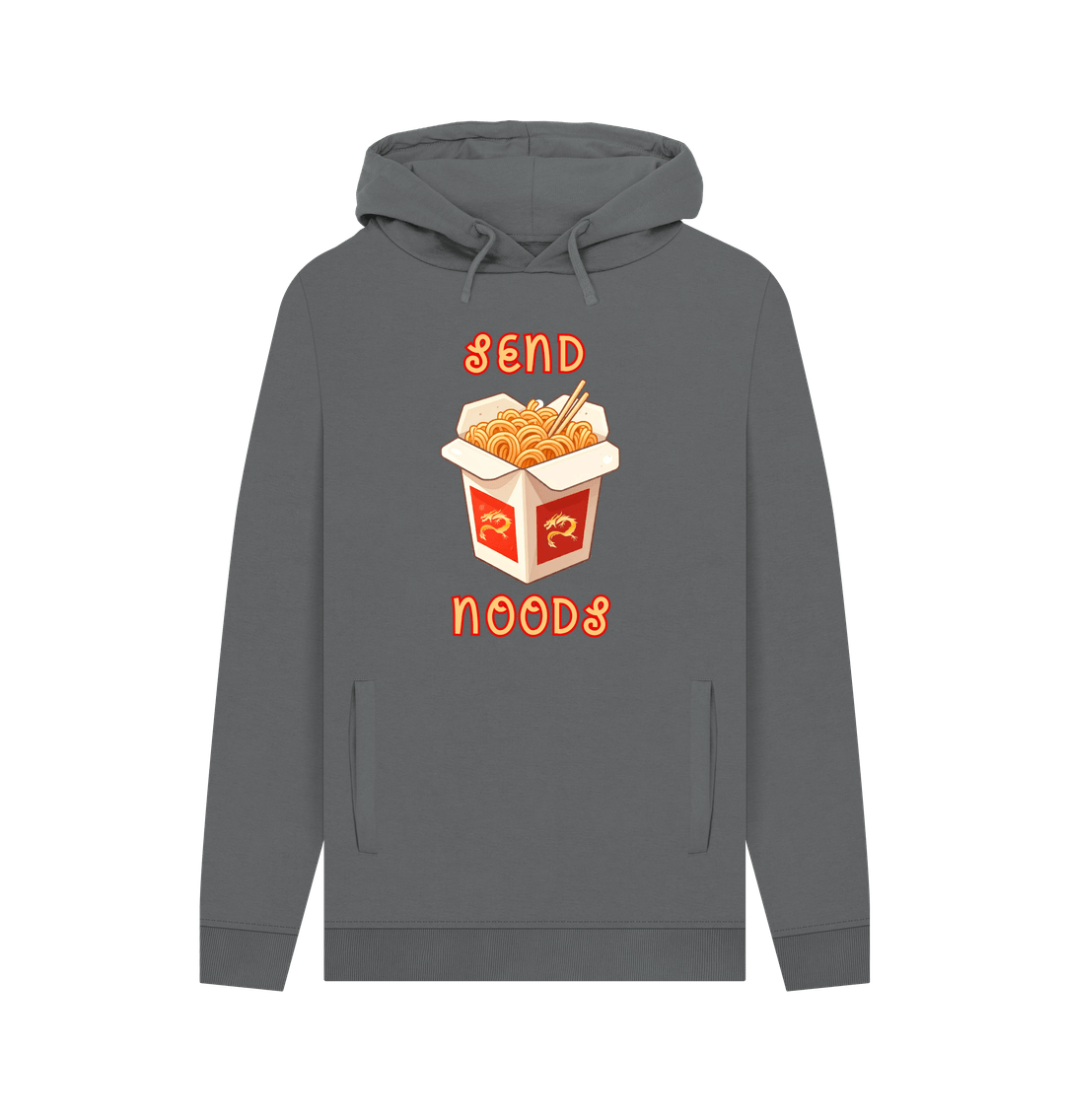 Slate Grey Noodle Around in Style in this 'Send Noods' Organic Cotton Hoodie for Men: A Playful Pun