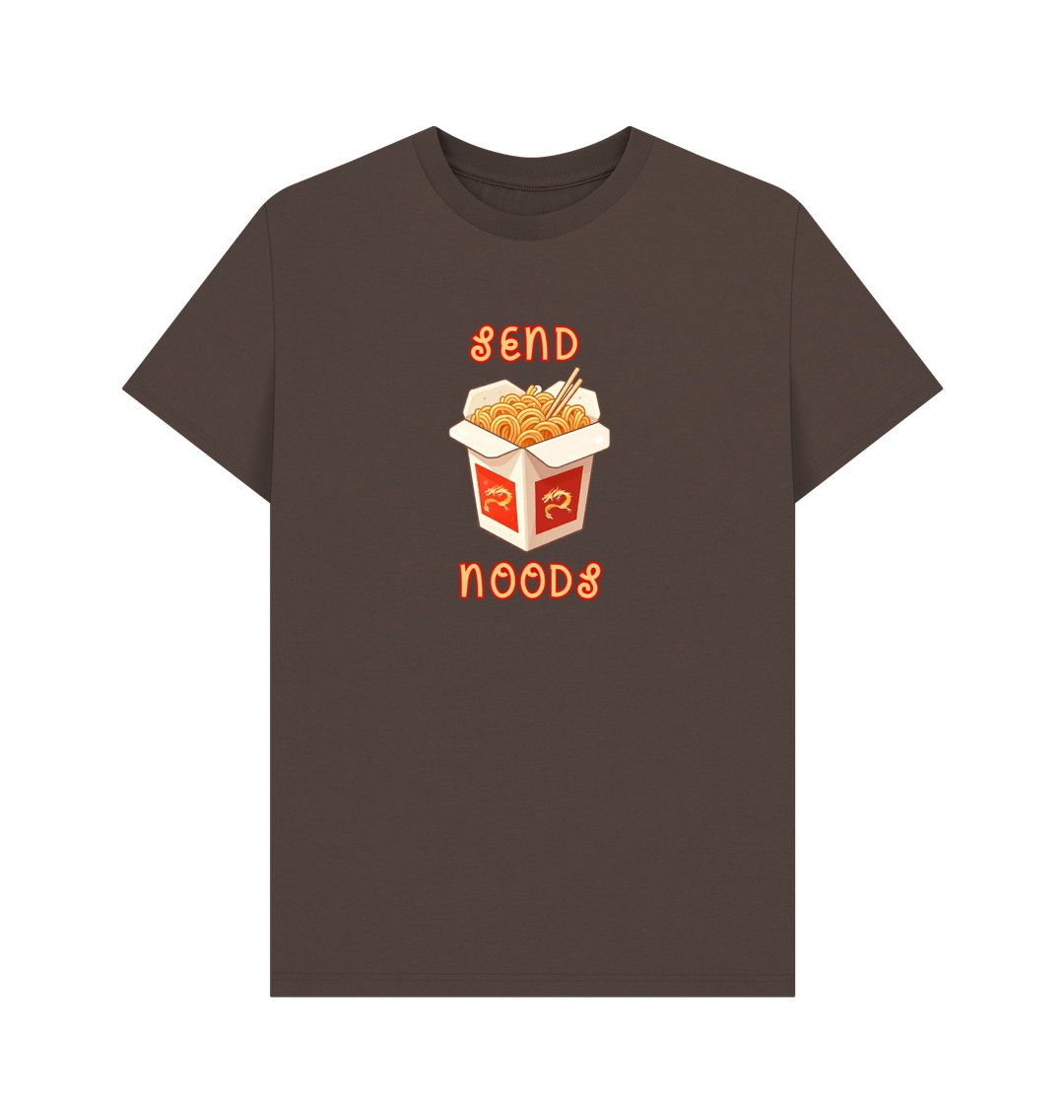 Chocolate Noodle Around in Style in this 'Send Noods' Organic Cotton T-Shirt for Women: A Playful Pun