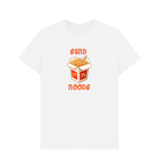 White Noodle Around in Style in this 'Send Noods' Organic Cotton T-Shirt for Women: A Playful Pun