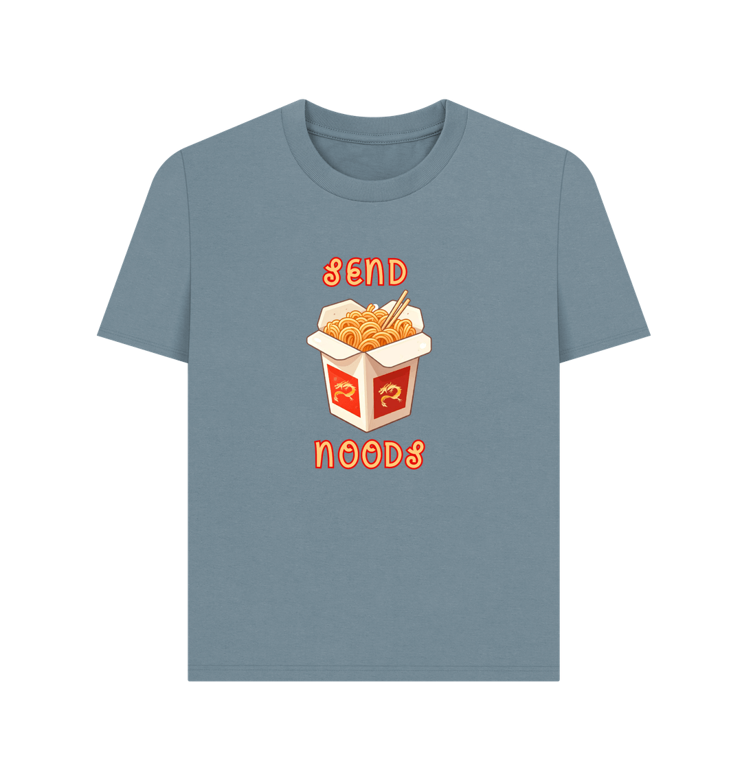 Stone Blue Noodle Around in Style in this 'Send Noods' Organic Cotton T-Shirt for Women: A Playful Pun