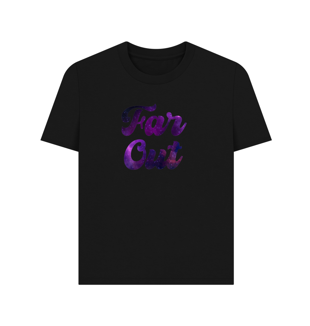 Black Far Out Galaxy T-Shirt: A Cosmically Cool Retro Organic Tee For Women