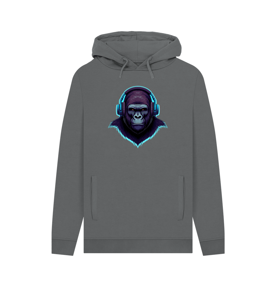 Slate Grey Sonic Simian - Groovy Gorilla Organic Cotton Hoodie for Men