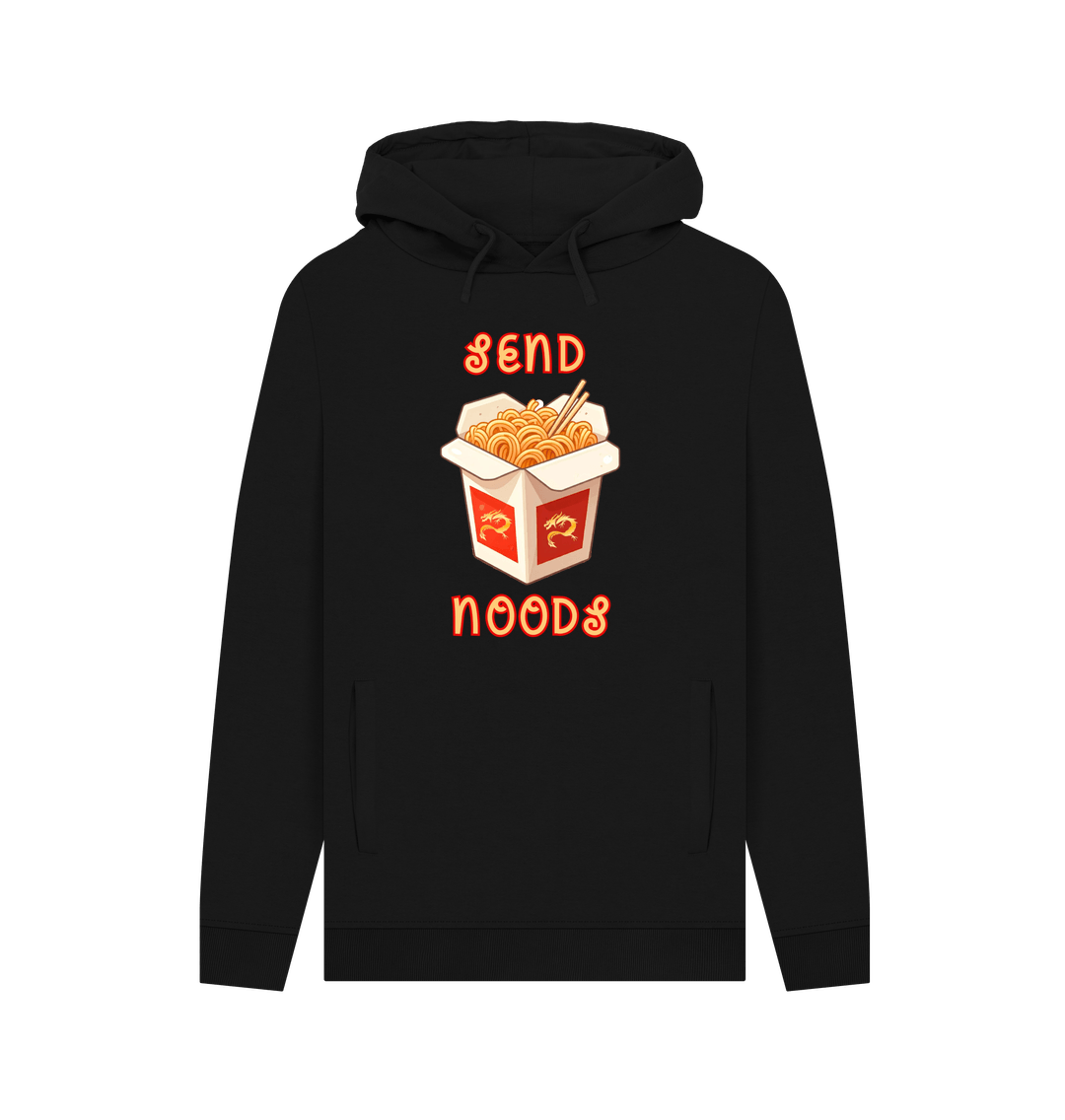 Black Noodle Around in Style in this 'Send Noods' Organic Cotton Hoodie for Men: A Playful Pun