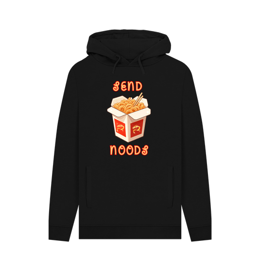 Black Noodle Around in Style in this 'Send Noods' Organic Cotton Hoodie for Men: A Playful Pun