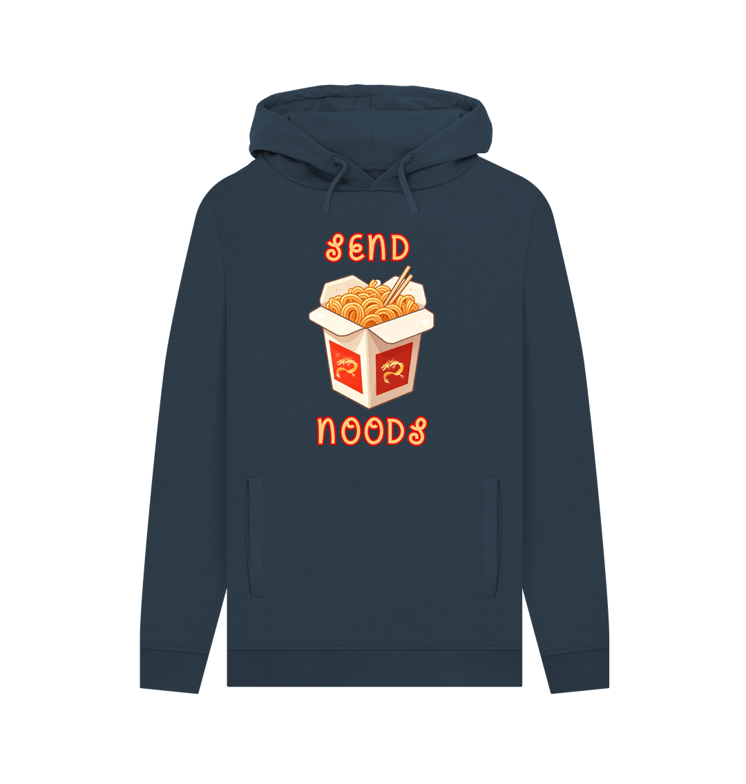 Navy Noodle Around in Style in this 'Send Noods' Organic Cotton Hoodie for Men: A Playful Pun