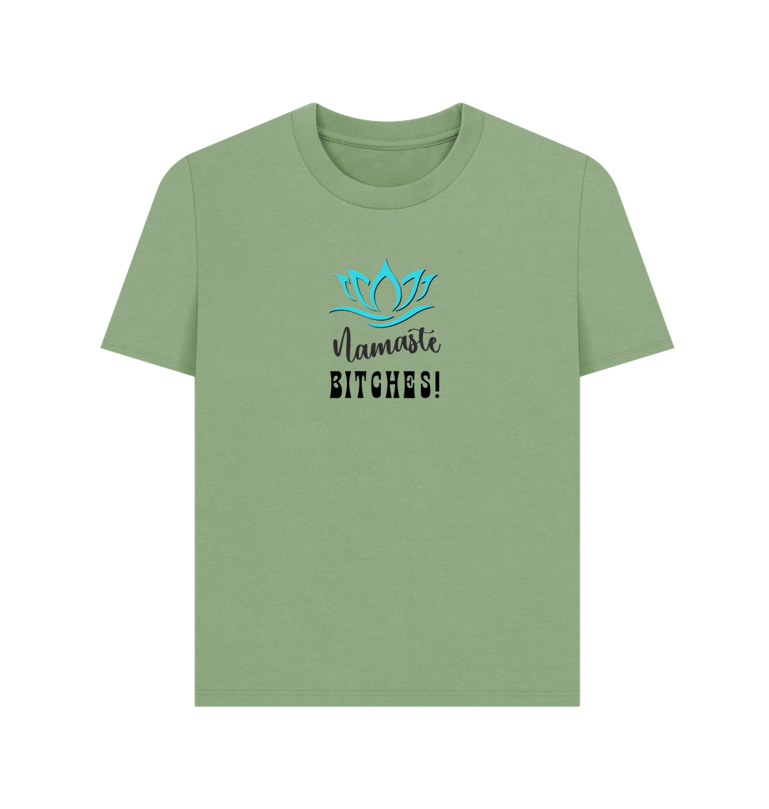 Sage Namaste B!tches: A Zen-Inspired Organic Short-Sleeve T-Shirt for Women