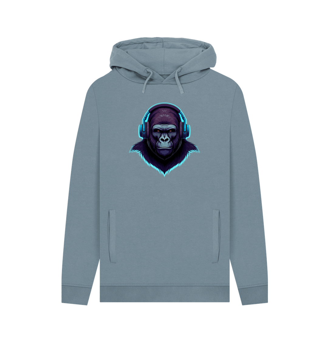 Stone Blue Sonic Simian - Groovy Gorilla Organic Cotton Hoodie for Men