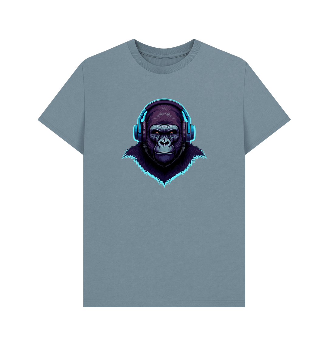 Stone Blue Sonic Simian - Groovy Gorilla Organic Cotton T-Shirt for Men