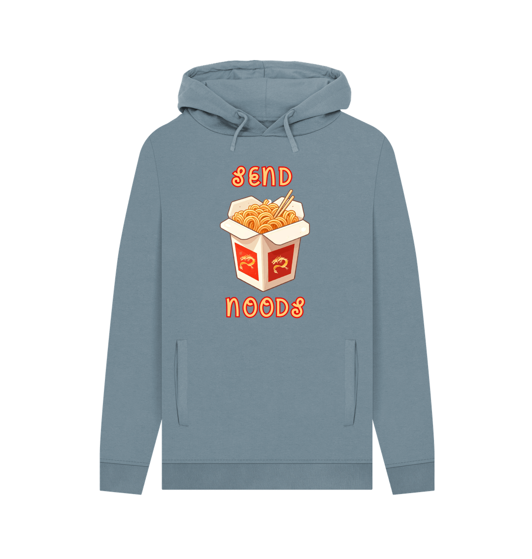 Stone Blue Noodle Around in Style in this 'Send Noods' Organic Cotton Hoodie for Men: A Playful Pun