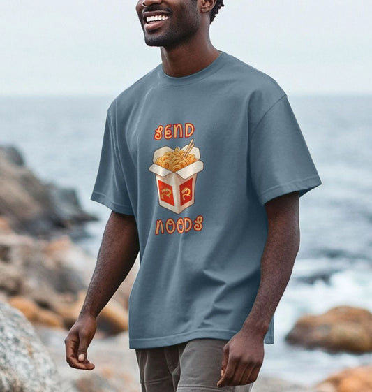 Noodle Around in Style in this 'Send Noods' Oversized Organic Cotton T-Shirt for Men: A Playful Pun