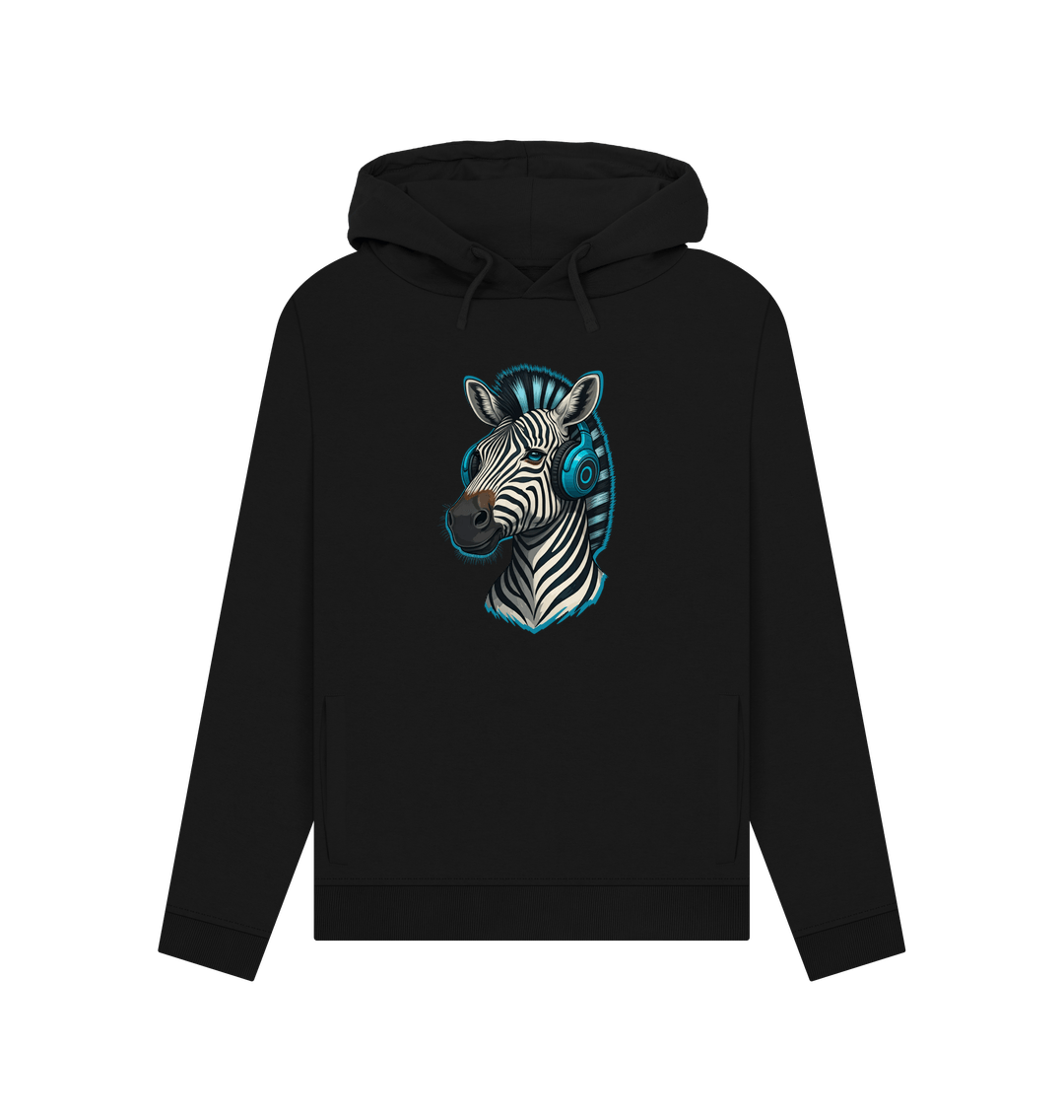 Black Cool Zebra Organic Cotton Pullover Hoody for Women