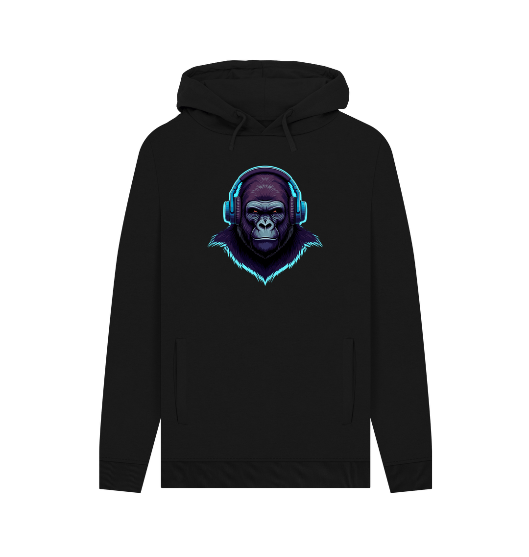 Black Sonic Simian - Groovy Gorilla Organic Cotton Hoodie for Men