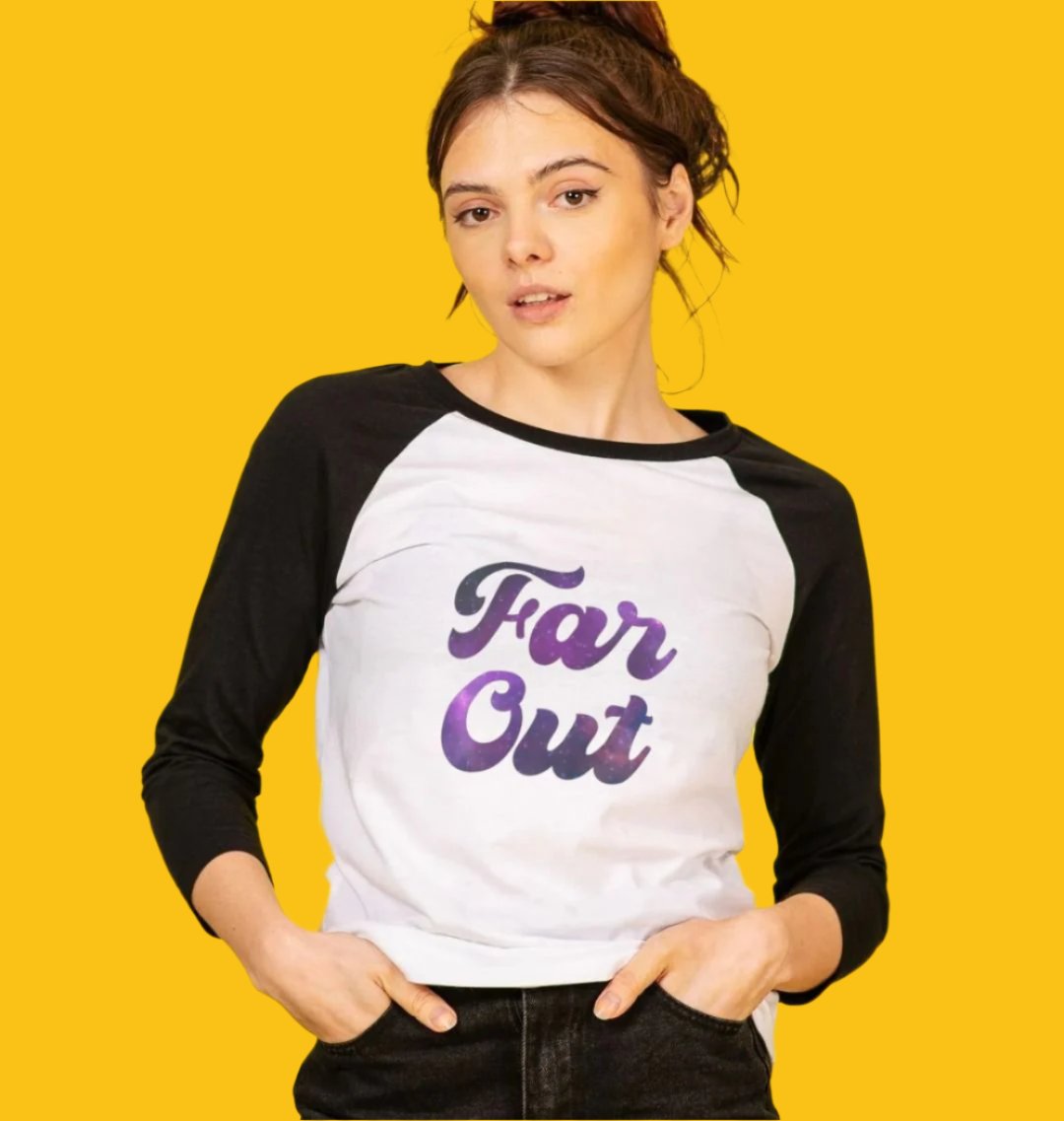 Far Out Galaxy T-Shirt: A Cosmically Cool Retro Baseball Tee For Women