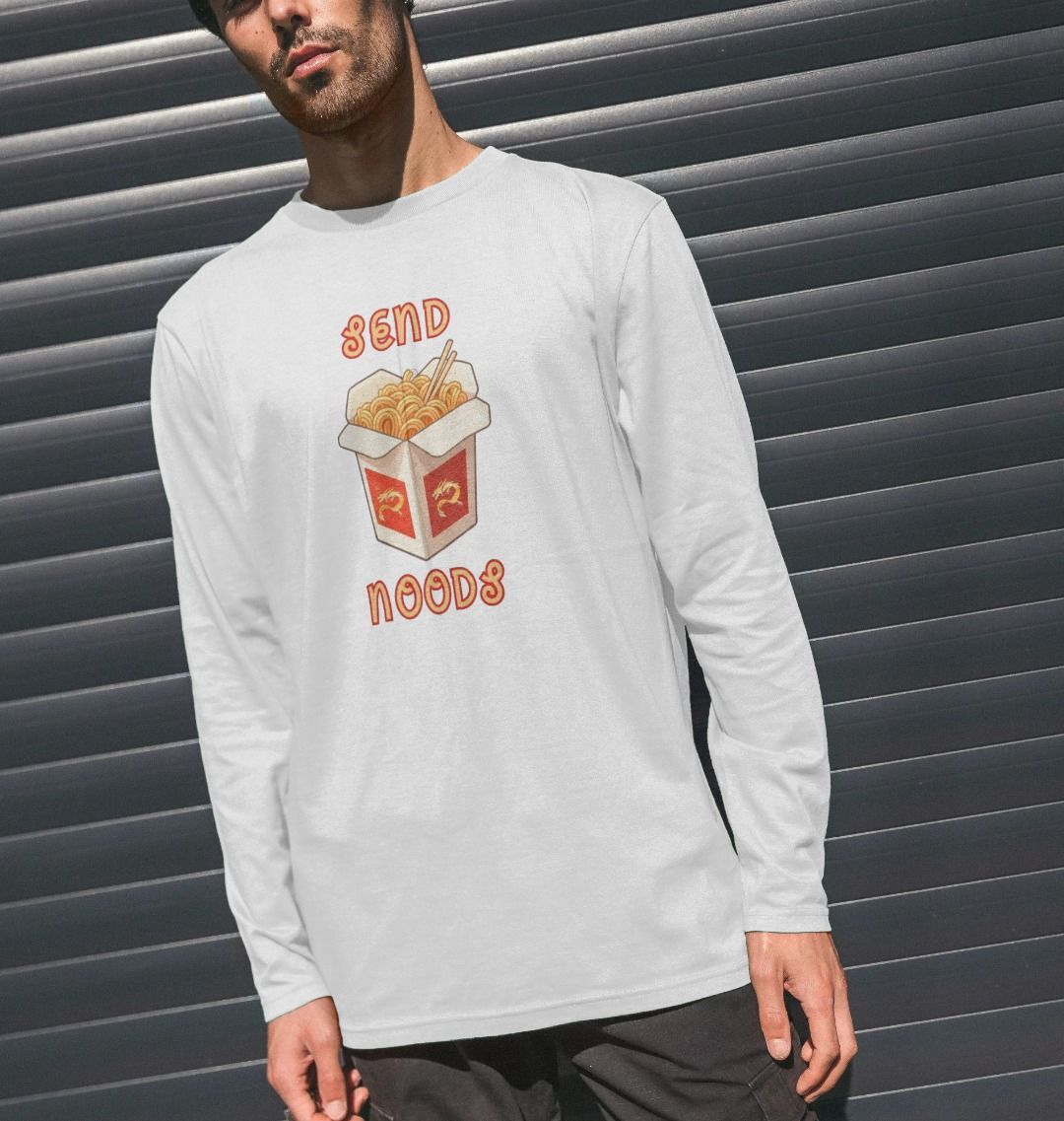 Noodle Around in Style in this 'Send Noods' Organic Cotton Long Sleeved T-Shirt for Men: A Playful Pun