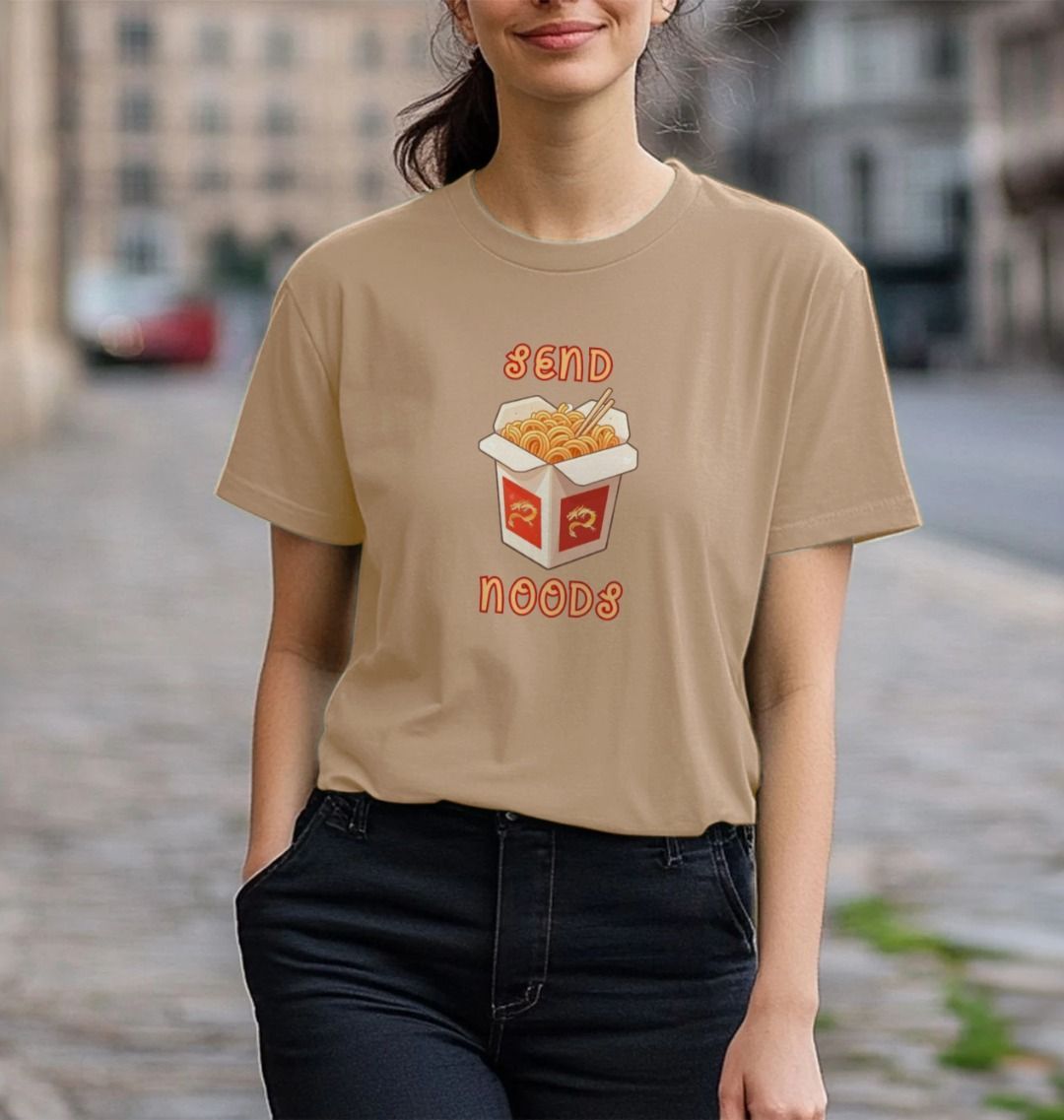 Noodle Around in Style in this 'Send Noods' Organic Cotton T-Shirt for Women: A Playful Pun