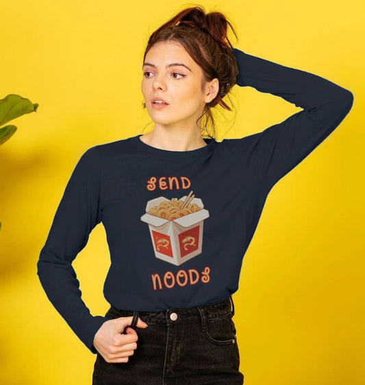 Noodle Around in Style in this 'Send Noods' Organic Cotton Long Sleeved T-Shirt for Women: A Playful Pun