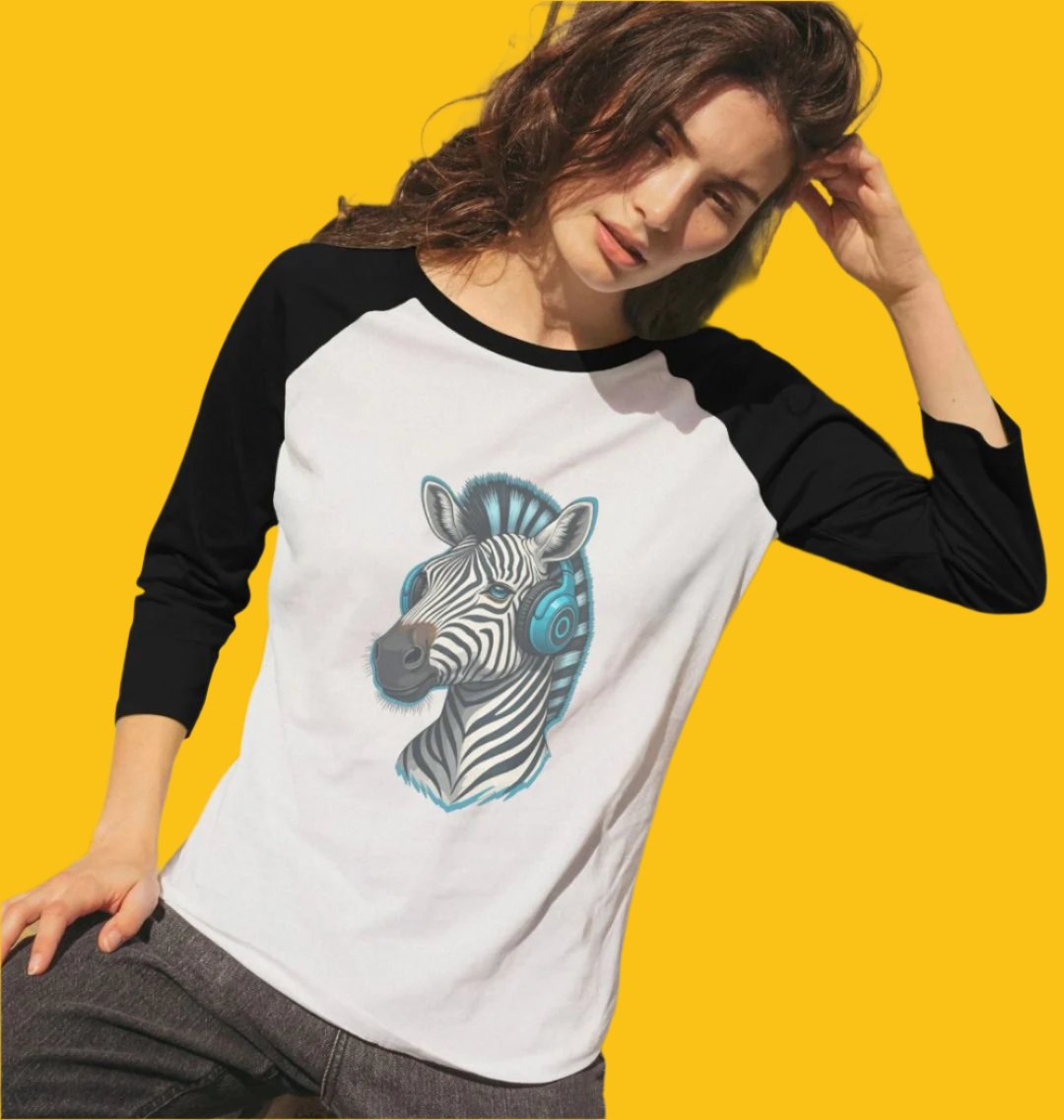 Cool Zebra Organic Cotton Baseball T-Shirt for Women